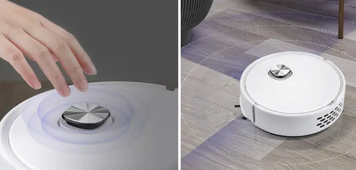 collage showing a woman's hand about to touch Robovac Pro and Robovac in use